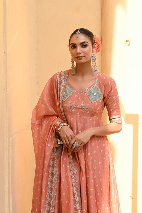 Surajmukhi orange anarkali set