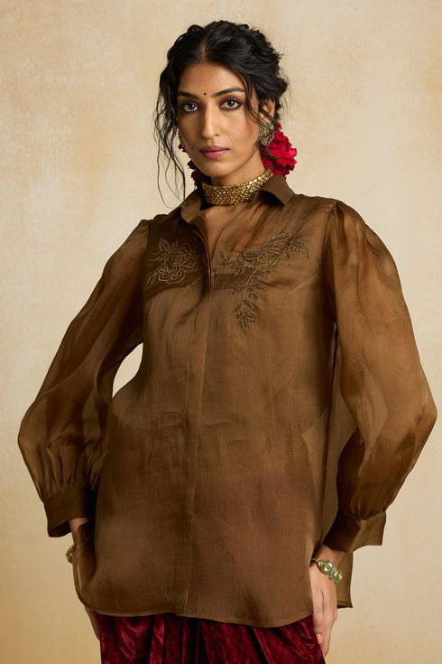 Suroor brown silk shirt