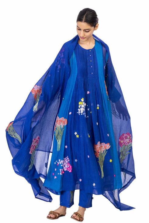 Swena blue floral long dress