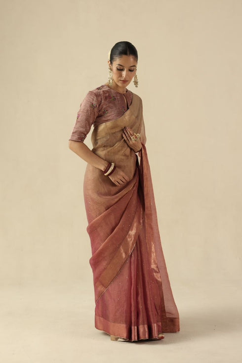 Taj Gul peach sari with blouse