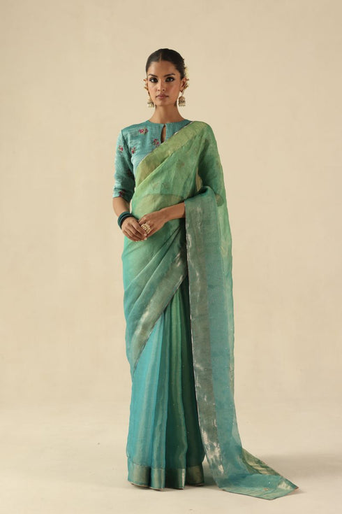 Taj Gul turquoise sari with blouse