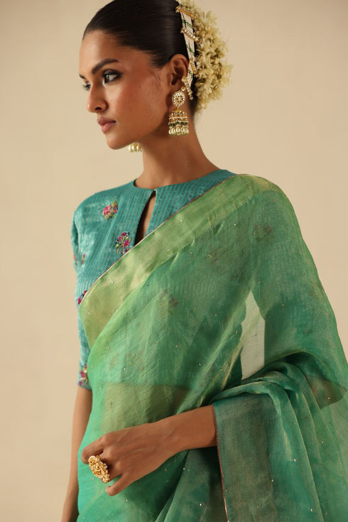 Taj Gul turquoise sari with blouse