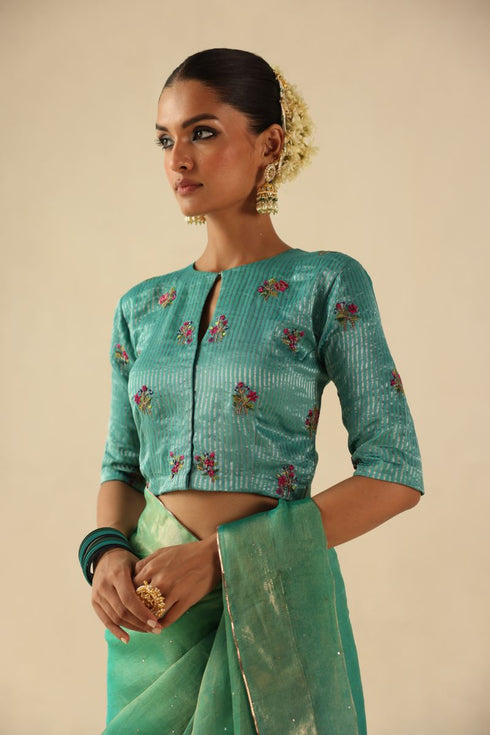Taj Gul turquoise sari with blouse