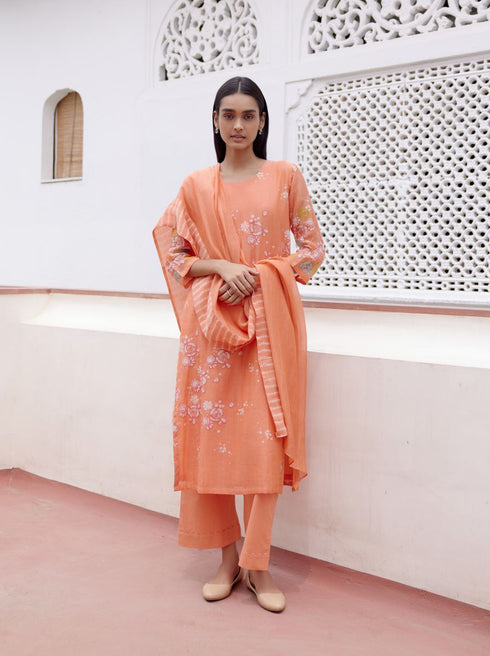 Tangerine floral kurta set