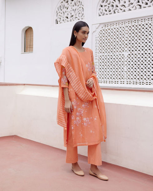 Tangerine floral kurta set
