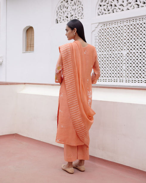 Tangerine floral kurta set