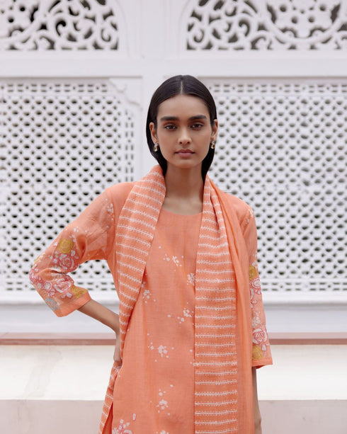 Tangerine floral kurta set