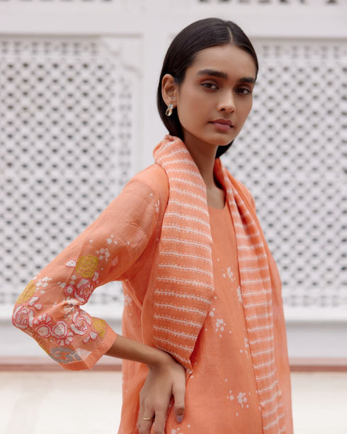 Tangerine floral kurta set