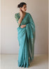 Teal wildflower meadow jamdani sari