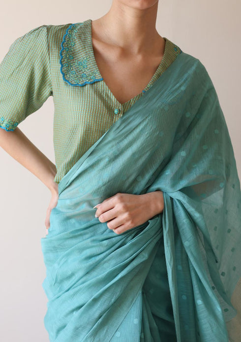 Teal wildflower meadow jamdani sari