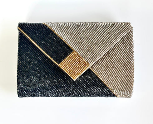 The saarinen black and silver clutch