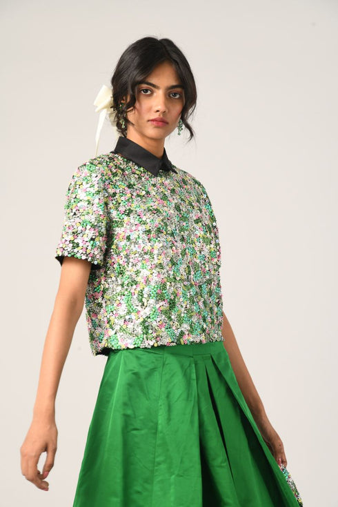 Tiffany floral sequins top