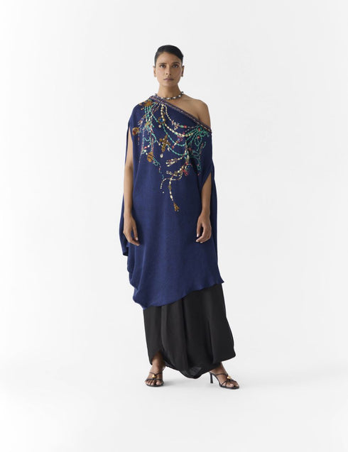Tijori navy maharani draped dress and knot skirt