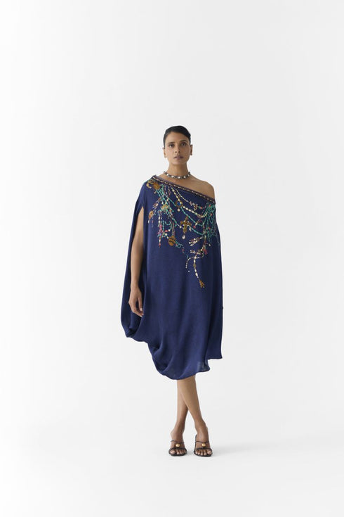 Tijori navy maharani draped dress and knot skirt