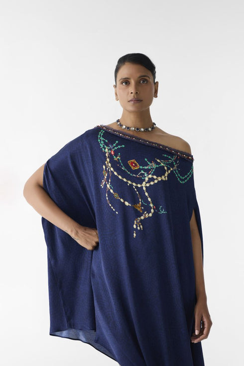Tijori navy maharani draped dress and knot skirt