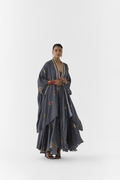 Tijori onyx polka dot cape and strappy dress