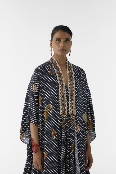 Tijori onyx polka dot cape and strappy dress