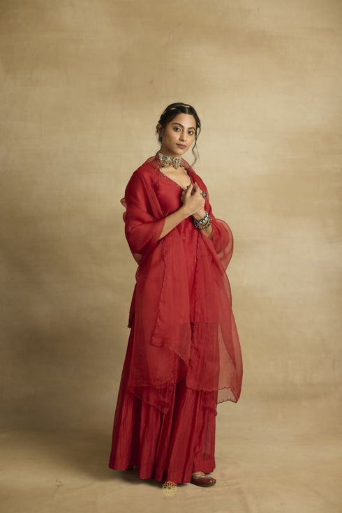 Tiya rust red Sharara set