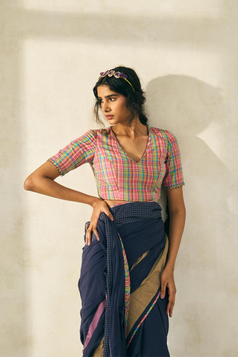 Tony punch pink check blouse