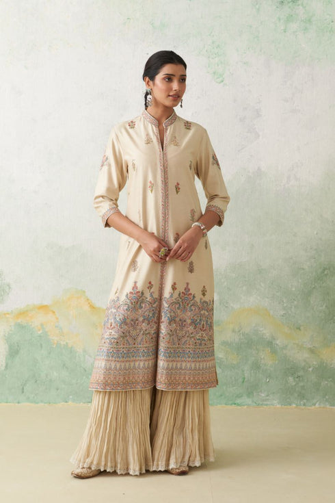 Toosh chanderi kashmiri multicolor embroidered jacket set