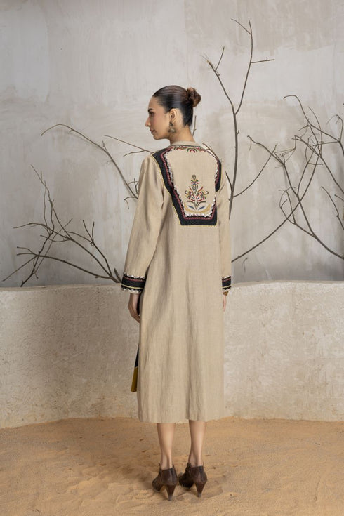 Toosh linen black patch embroidered jacket