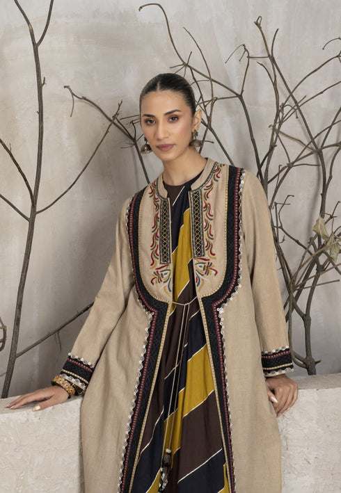 Toosh linen black patch embroidered jacket