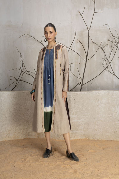 Toosh linen brown patch embroidered jacket