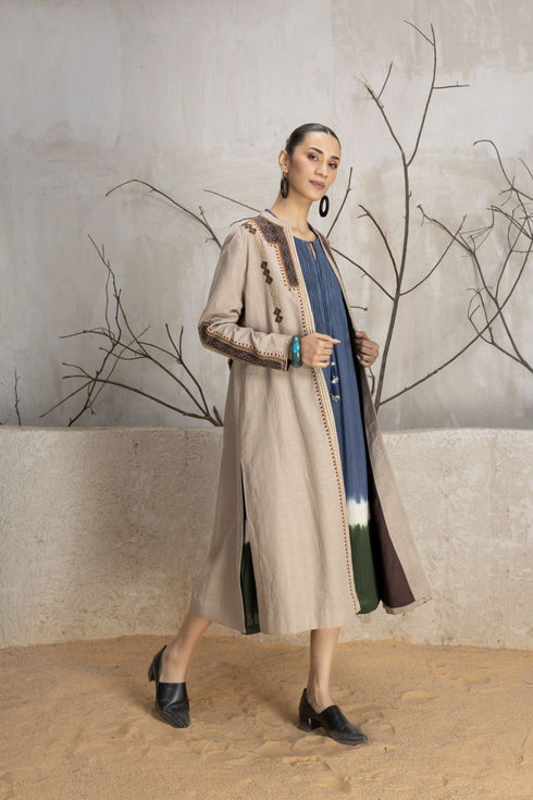 Toosh linen brown patch embroidered jacket