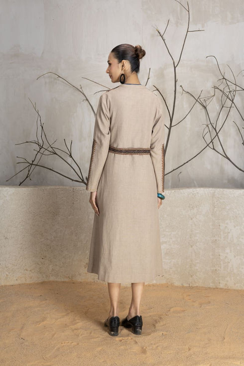 Toosh linen brown patch embroidered jacket