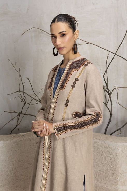 Toosh linen brown patch embroidered jacket