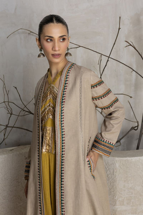 Toosh linen printed and embroidered jacket