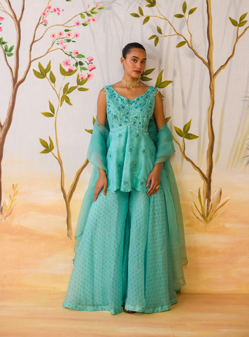 Tushita blue Sharara set