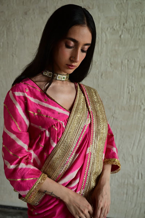 Urmila pink leheriya sari