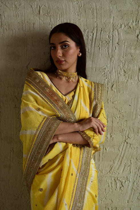 Urmila yellow leheriya sari