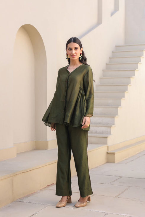 V-neck gathered co-ord set