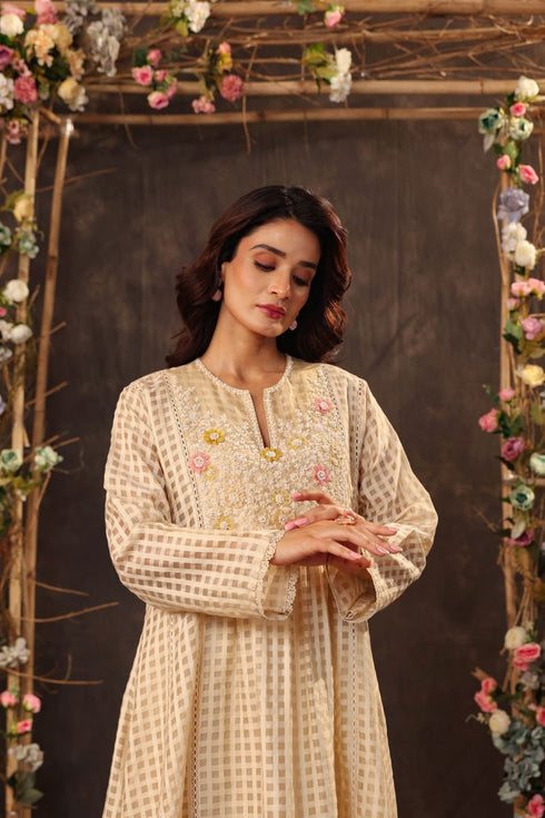 Vaayu beige panelled kalidar set