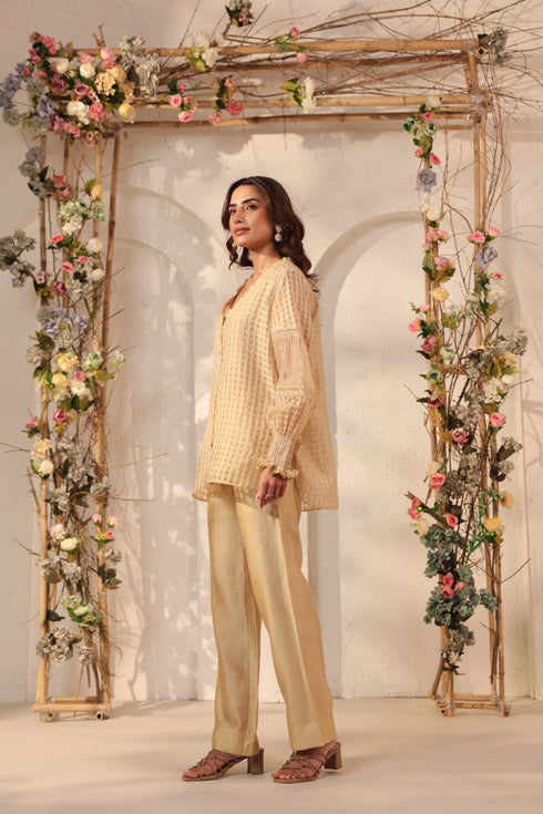Vaayu beige V neck co-ord set
