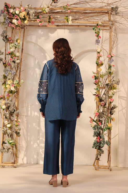 Vaayu dark blue V neck co-ord set