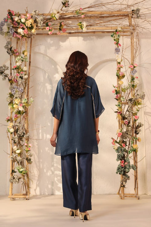 Vaayu dark blue collar co-ord set