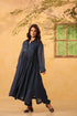 Vaayu dark blue pintuck collar kurta set