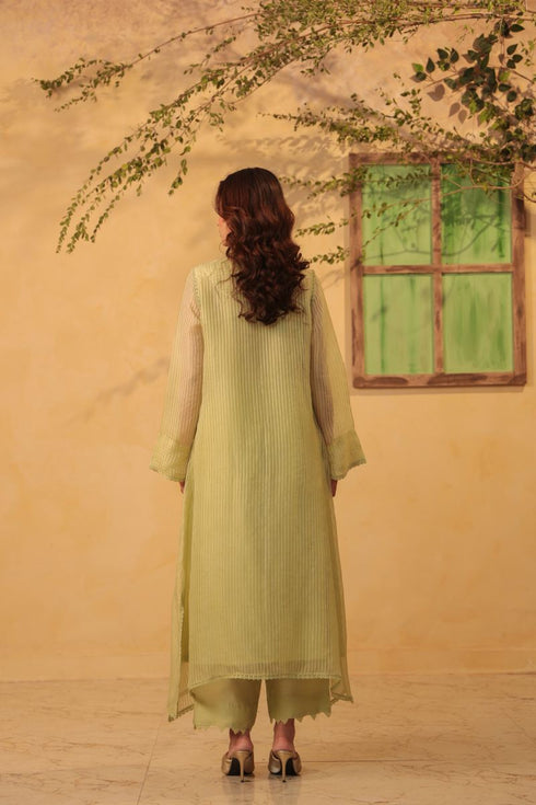Vaayu green applique yoke kurta set