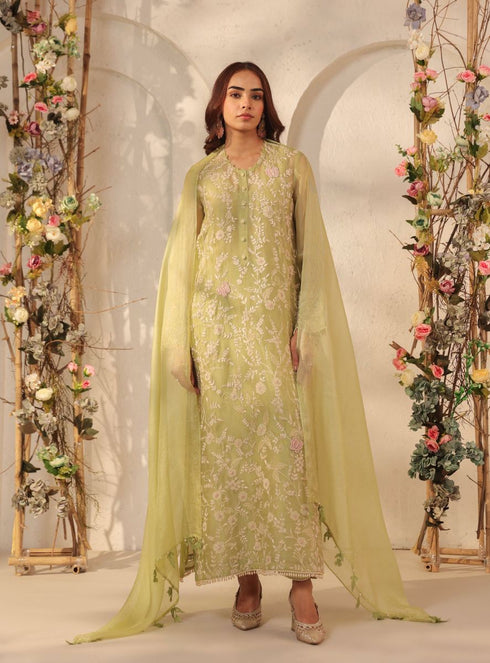 Vaayu green heavy jaal kurta set