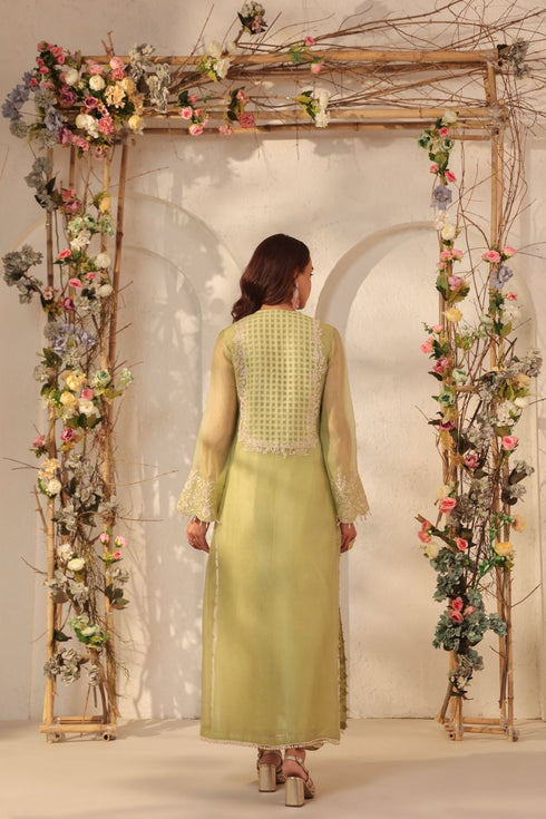 Vaayu green heavy jaal kurta set