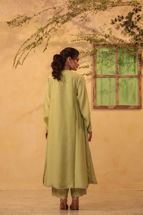 Vaayu green jacket style kurta set