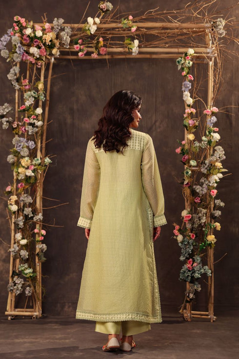 Vaayu green straight long kurta set