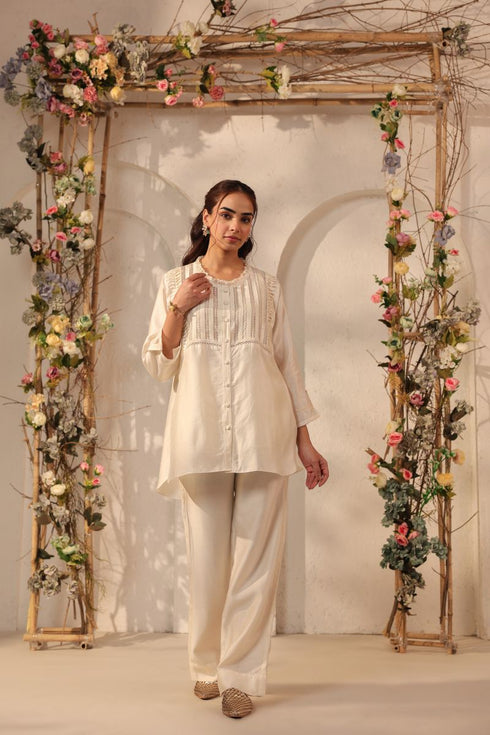 Vaayu ivory pintuck co-ord set