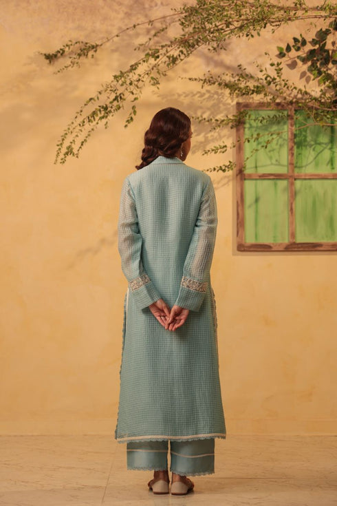 Vaayu light blue collar kurta set