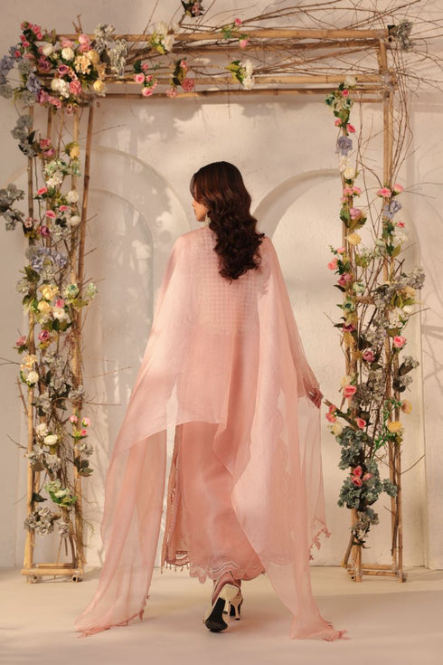Vaayu light pink heavy jaal scallop kurta set