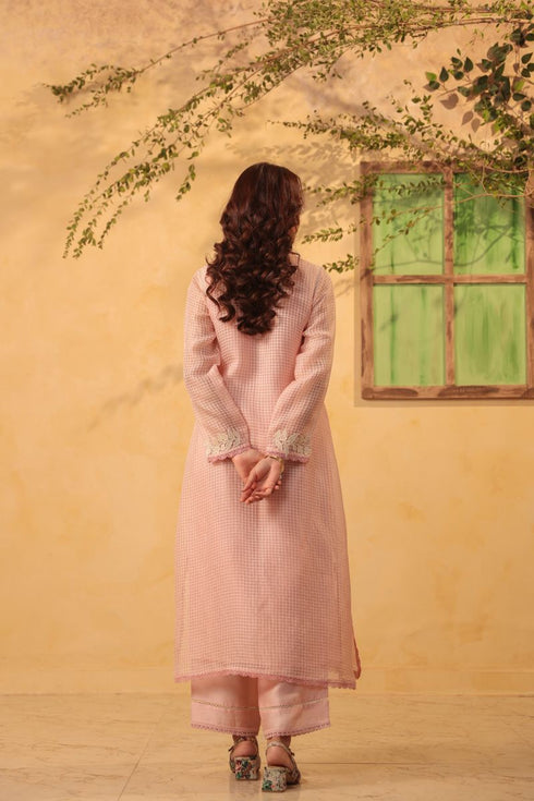 Vaayu light pink tie-up kurta set