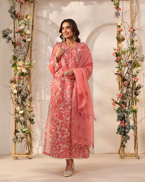 Vaayu pink heavy jaal kurta set